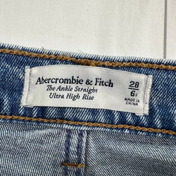 Abercrombie & Fitch Jeans Womens 28 Blue Ankle Straight Knee Patch Ultra High - Picture 3 of 11